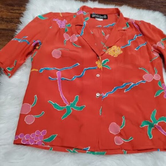 Carole Little St. Tropez West Silk Vintage Cropped Boho Hipster Whimsy Shirt M - Picture 4 of 12
